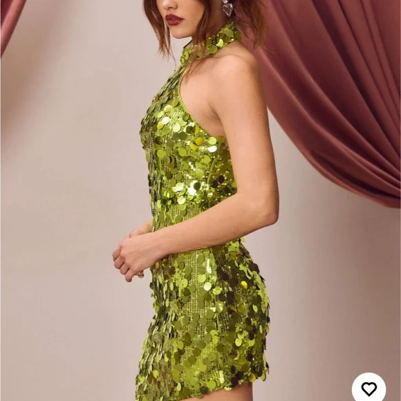 Green Sequin Halter Dress - Picture 2 of 4